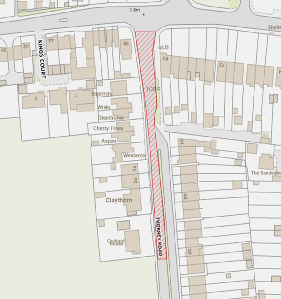 Map Showing Location of Roadworks on Thorney Road