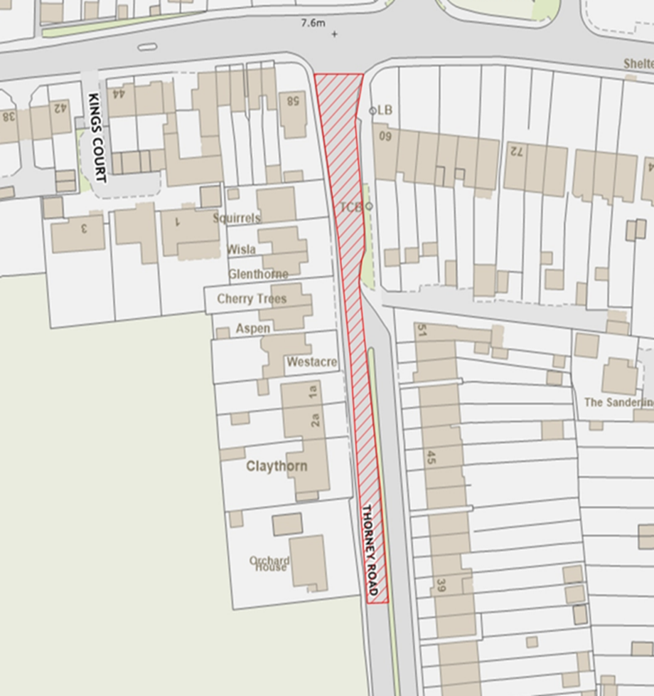 Map Showing Location of Roadworks on Thorney Road